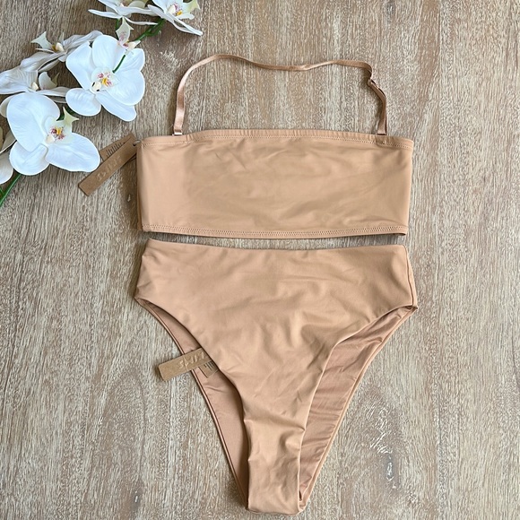 SKIMS Signature Swim Bandeau Bikini Top & Mid Waist Bottom Orche Bottom Size S - Picture 1 of 8